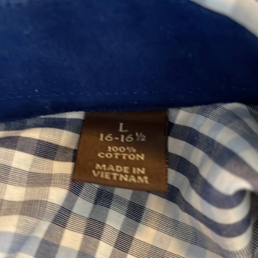 Tasso Elba Navy White Light Blue Plaid Button Down Long Sleeve Shirt Size Large - Picture 6 of 6
